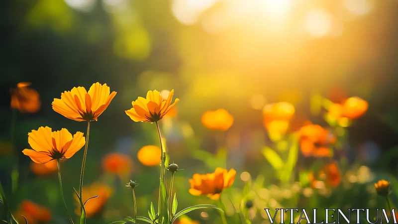 Golden Hour Cosmos Blooms: Shallow Depth Field Wildflower Photography.