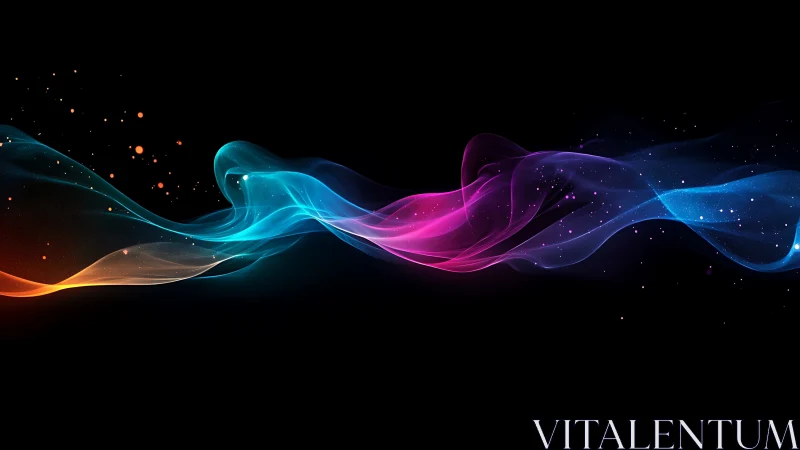 Multicolor abstract light waves on black digital background.