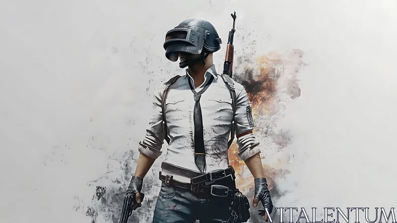 Battle royale hero strides forward through smoky fire