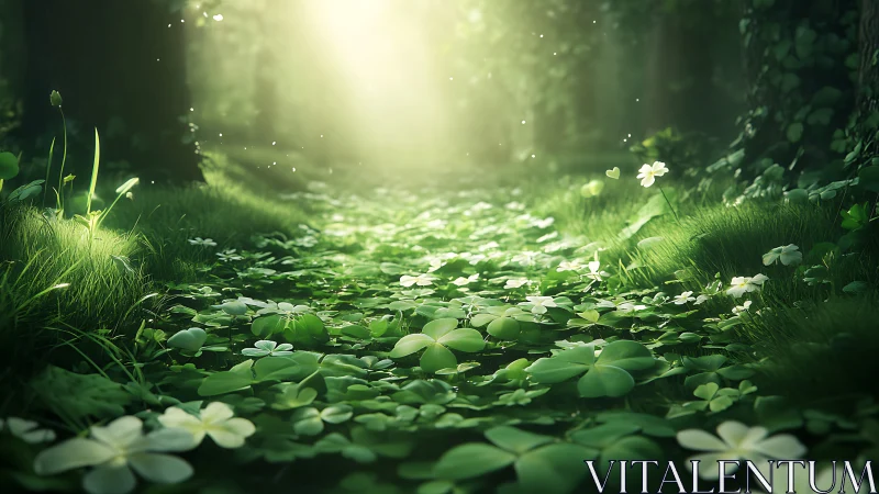 Enchanted Forest Floor Bathed in Golden Light.