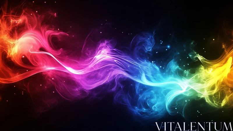 Flowing multicolor light waves on dark abstract background.
