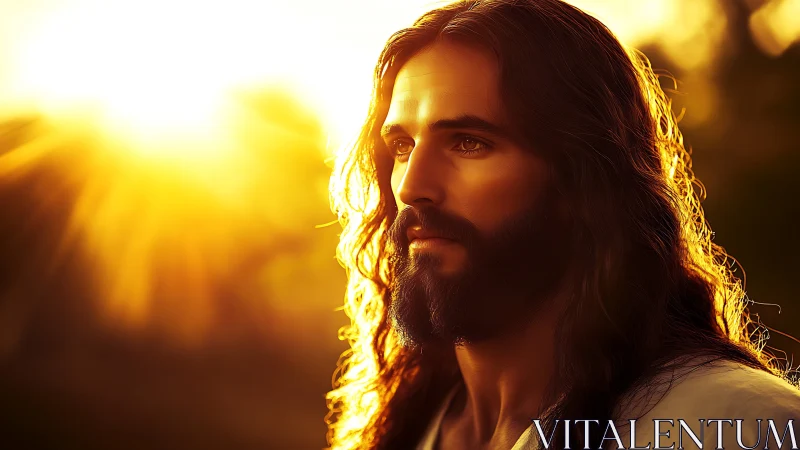 Bearded man in golden sunset light, contemplative profile.