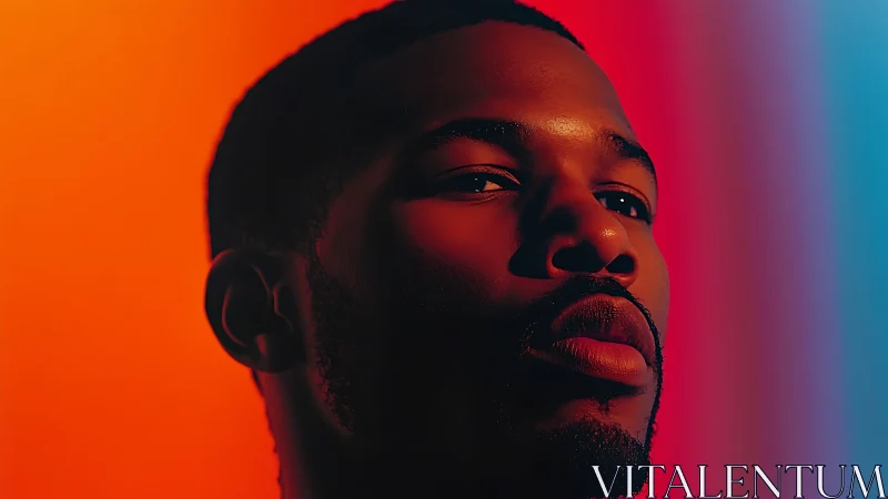 Portrait captures strong profile under vivid neon lighting