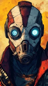 Cel-shaded cybernetic sentry with luminescent ocular arrays.