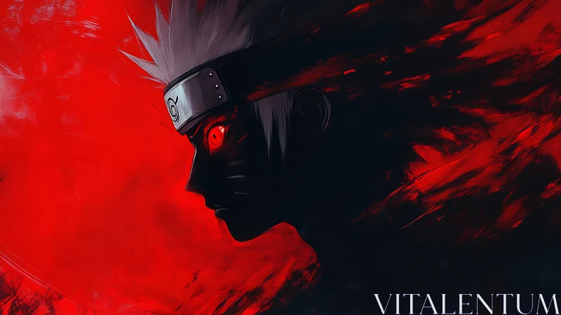 High-contrast ninja profile in red-black chromatic turbulence.