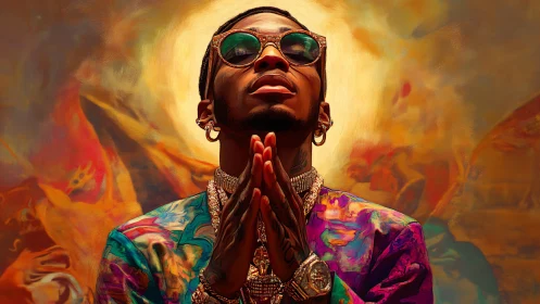 Radiant portrait celebrates stylish man in prayerful poise