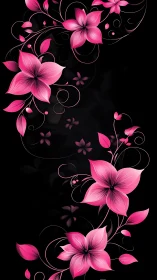 Vibrant Hot Pink Floral Arrangements Against Deep Black Background Composition