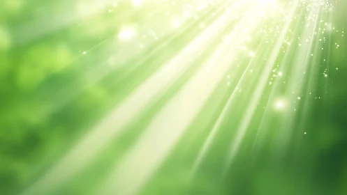 Sunlight beams streaming through lush green abstract background.