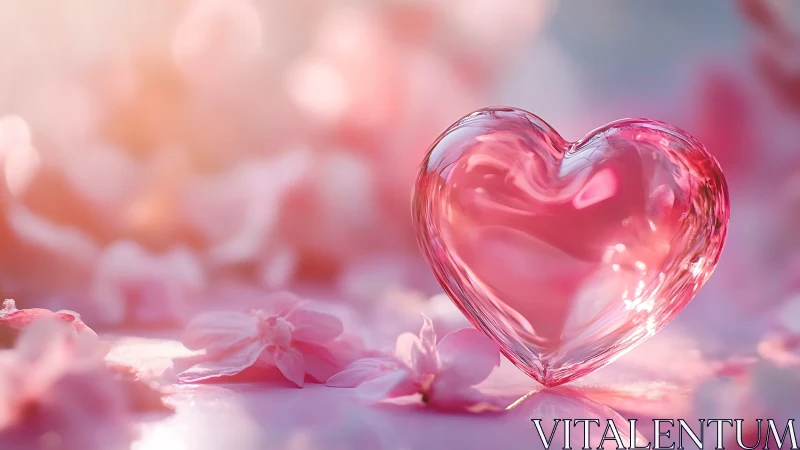 Translucent Pink Glass Heart Suspended in Floral Bokeh