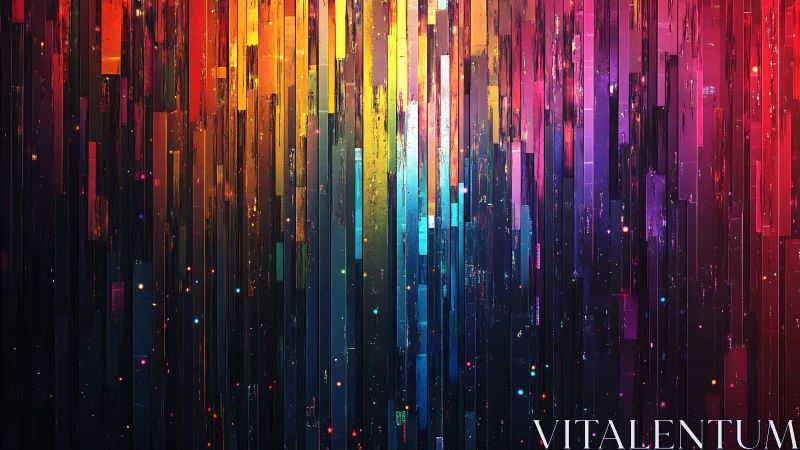 Vertical neon spectrum bars form dense abstract digital cascade