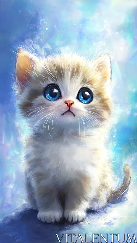 Ethereal White Kitten. Luminous Blue Eyes.