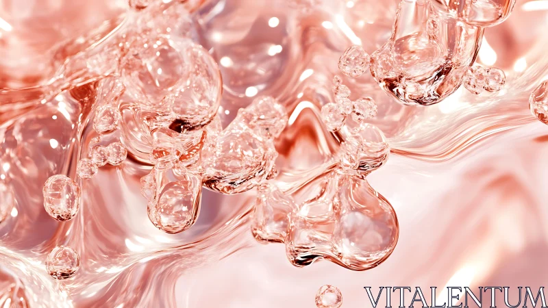 Macro closeup of rose-gold translucent liquid bubbles in motion