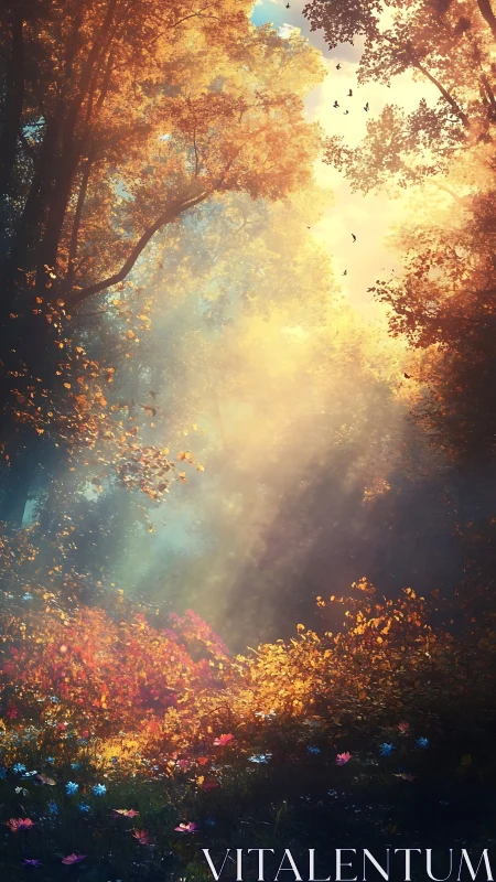 Golden Forest Canopy with Mystical Light Rays