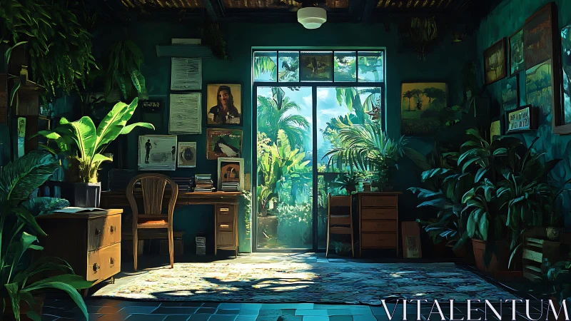 Sunlit jungle studio where potted ideas quietly overgrow.