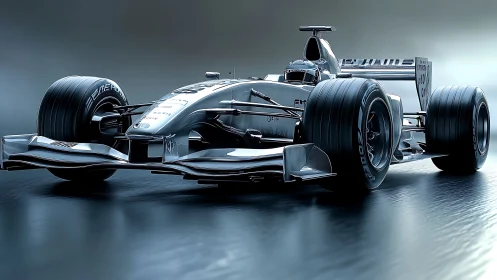 Single-seater formula race car on reflective track surface.