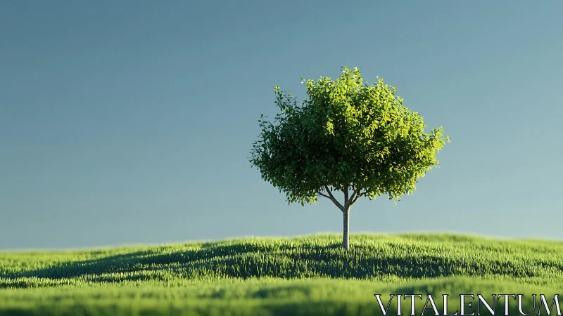 Solitary hilltop tree quietly conducts a sunrise symphony