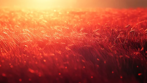 Sunlit red grass field under strong warm backlight.