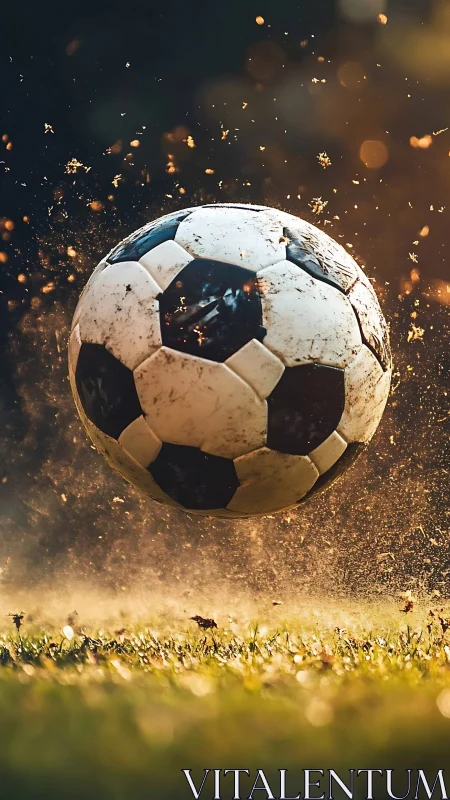 High-speed soccer ball impact with turf and airborne debris