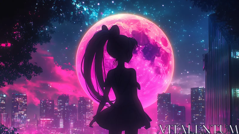 Moonlit city dream welcomes a quiet anime night watcher