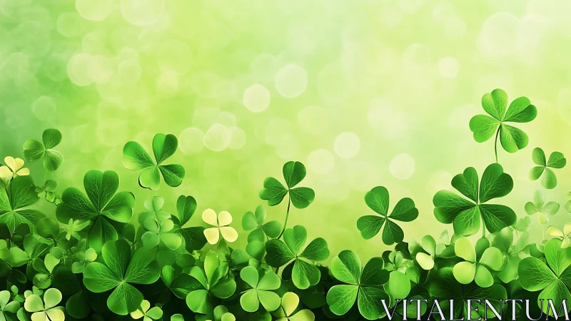 Lush digital shamrock border over glowing green bokeh field.