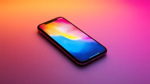 Black smartphone with vibrant gradient display against colorful background