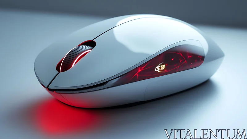 White Computer Mouse with Red LED Lighting.