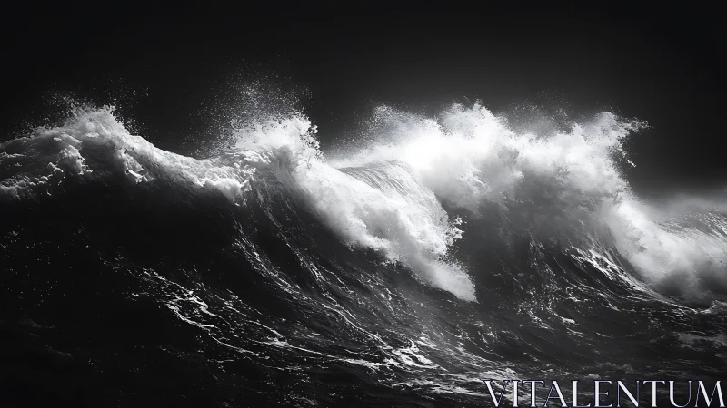 Storm waves crash in dramatic monochrome seascape power
