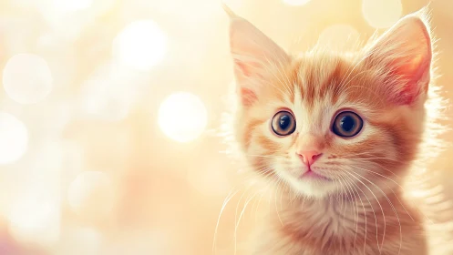 Luminous Feline Portrait: Soft-Focus Kitten with Ethereal Bokeh Environment.