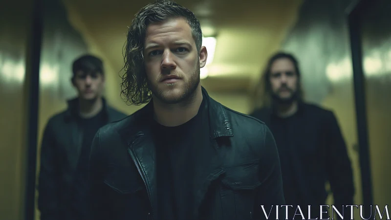 Moody band strides down a dim hallway of soft neon haze