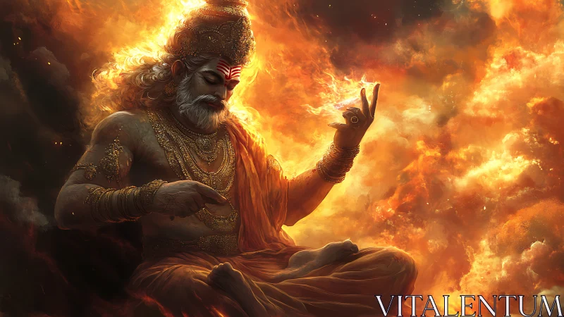 Fire deity meditates within swirling celestial inferno