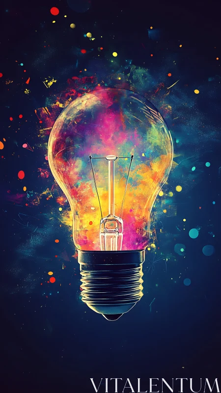 Vibrant digital lightbulb exploding with abstract color.