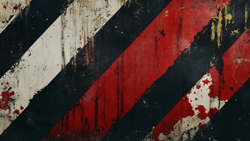 Grungy Diagonal Red, White, and Black Striped Abstract Art.