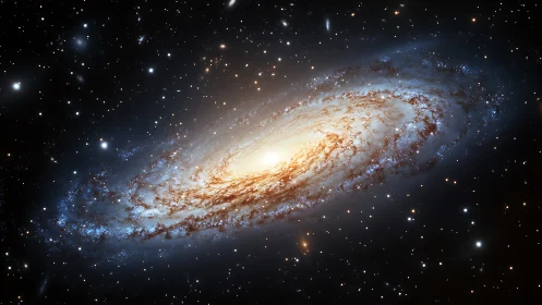 Glowing spiral galaxy swirling gently through quiet starlight.