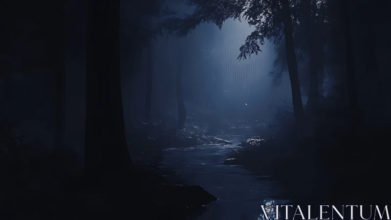 Moonlit Forest Stream: Nature's Quiet Magic.