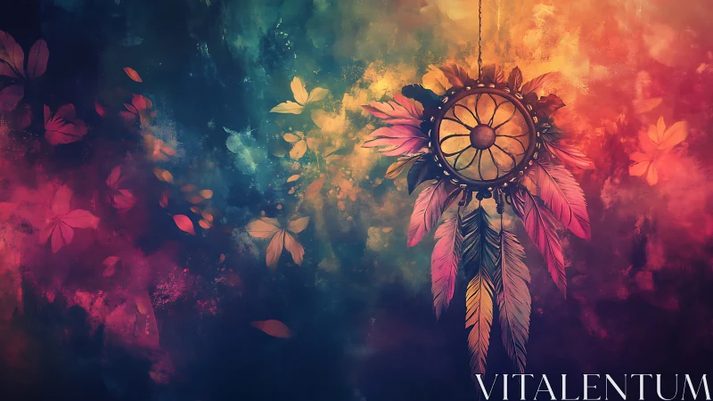 Dreamy feathered charm glowing in soft twilight colors.