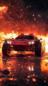 Burning Police Car Surrounded by Inferno.