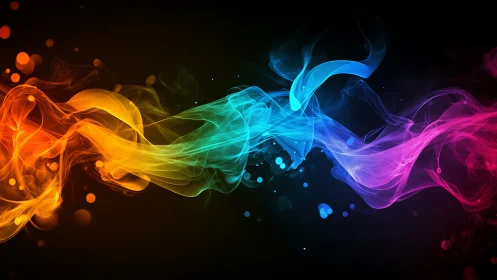 Colorful flowing light trails dancing across darkness.