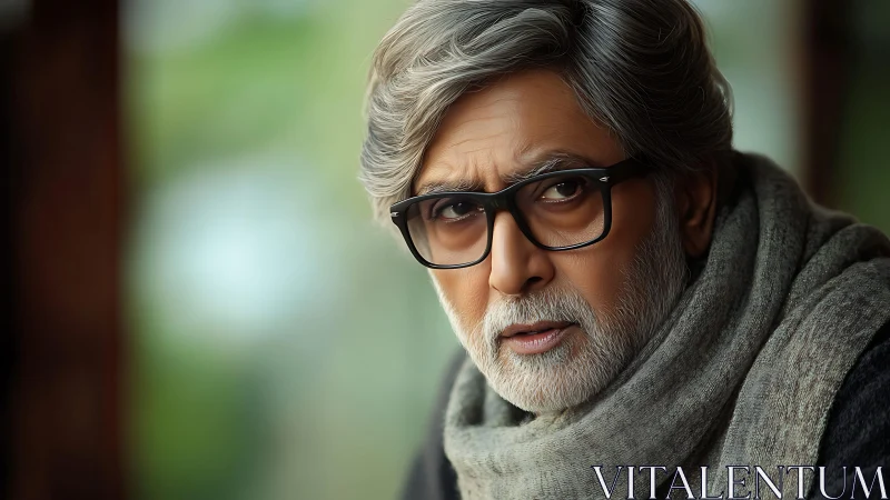 Elderly man in soft-focus portrait with detailed skin shading and fibers