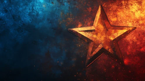 Molten ember star carves fire into a stormy blue void