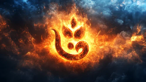 Fiery emblem blooming against stormy cosmic clouds.