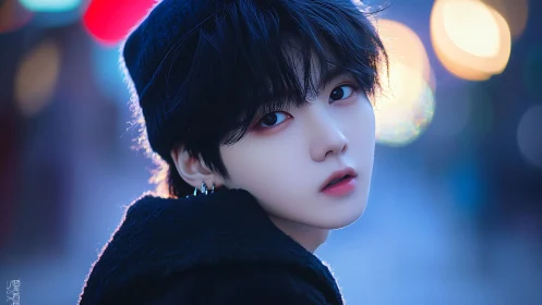 Soft-lit anime portrait captures a wistful city evening gaze