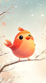 Vectorized Cardinal with Iridescent Plumage in Winter Snowfall Scene