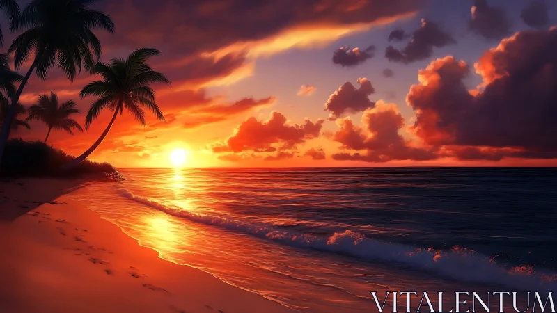Sunlit tropical shoreline glowing under a gentle sunset.