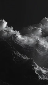 Monochrome storm peaks merge with sculpted cloud waves.