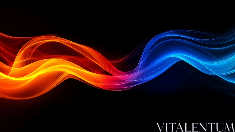 Neon light waves flowing across black background.