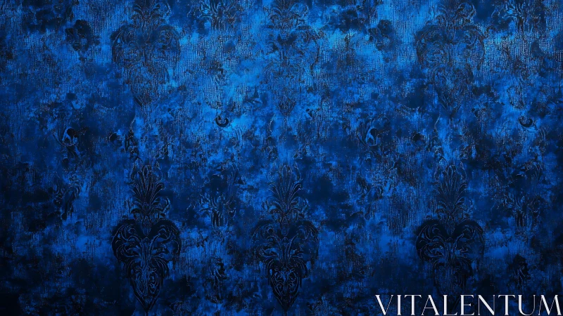 Deep blue damask texture creates moody ornamental backdrop