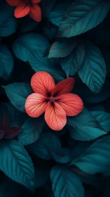 Luminescent Hibiscus Petals with Teal Foliage Contrast