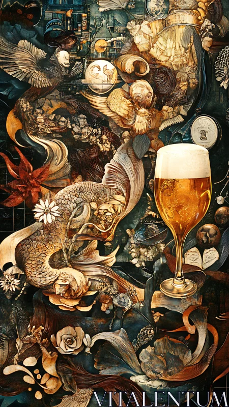 Golden beer daydream swirling through whimsical night.