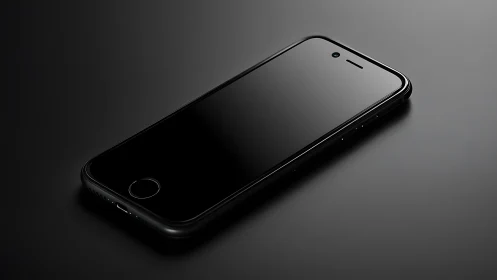Black smartphone on neutral background with studio lighting