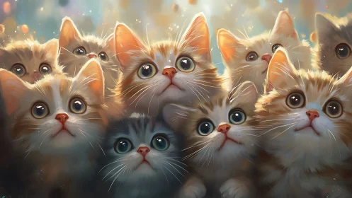 Luminous Kittens Clustered in Golden Sunlit Glow
